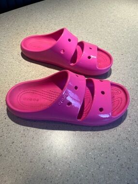 CROCS women Bright Hot Pink Double-Strap Slide Sandals